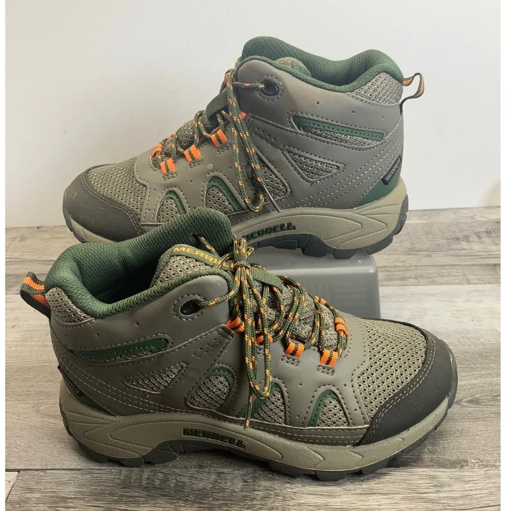 Merrell Waterproof Hiking Boots Kids Size 3M Olive Green Grey MK264768